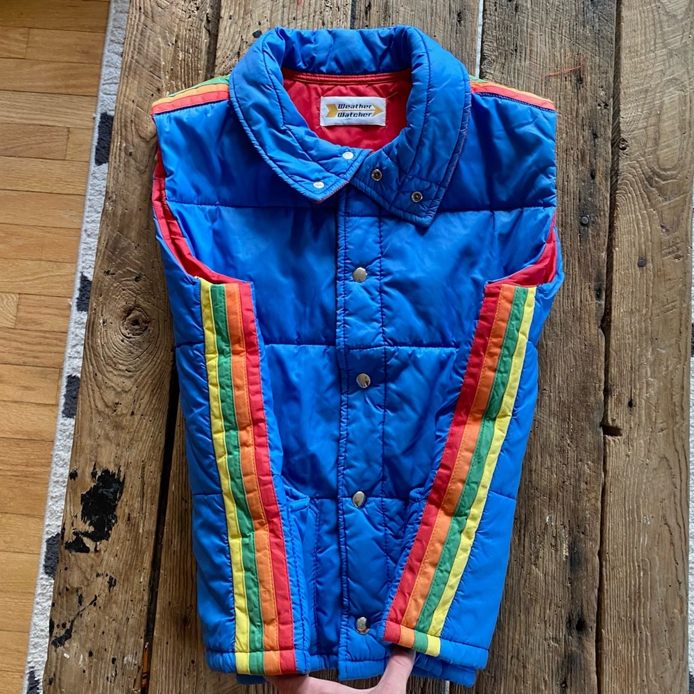 Vintage 70s puffer vest rainbow blue